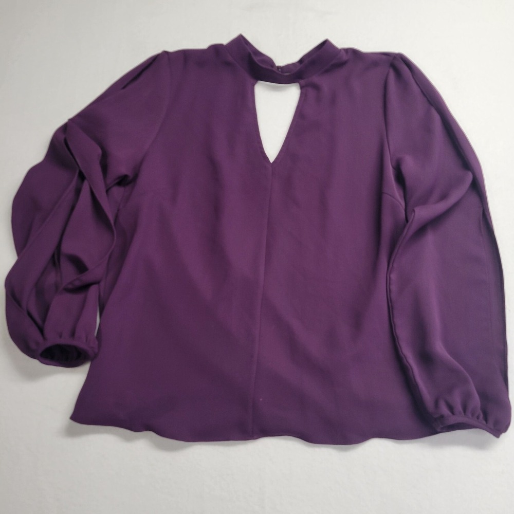Everly Purple Mock Neck Keyhole Split‎ Sleeve Blouse Top Plum XS